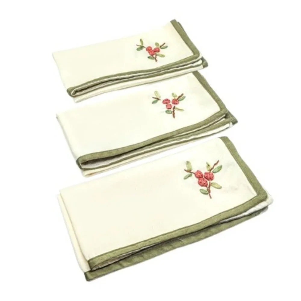 Set of 3 Hand-Embroidered Square Cloth Napkins